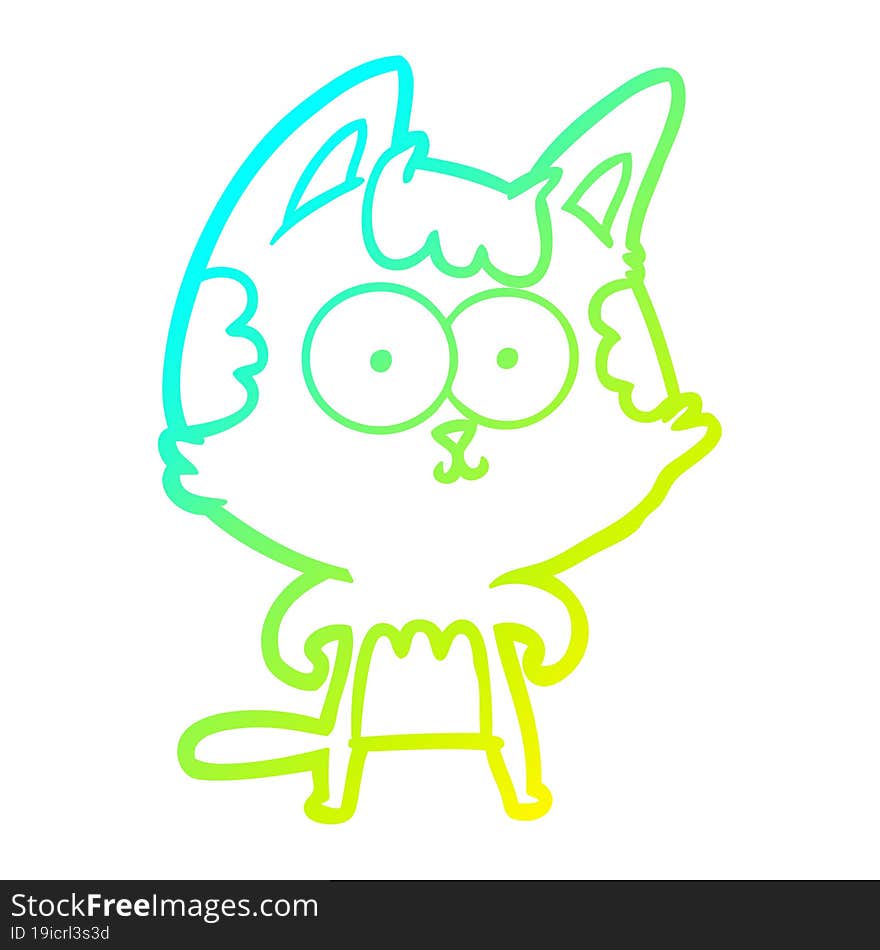 cold gradient line drawing of a happy cartoon cat