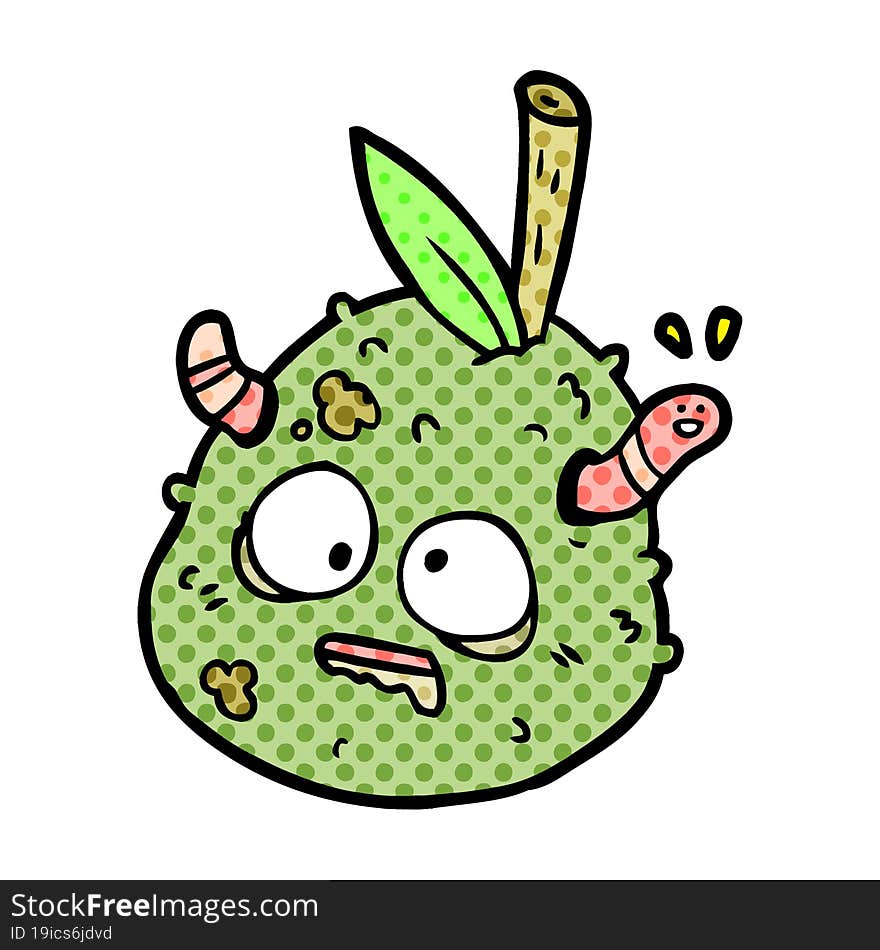 cartoon rotting old pear with worm. cartoon rotting old pear with worm