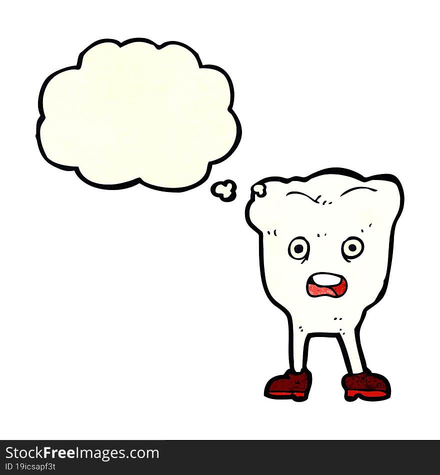 cartoon tooth with thought bubble