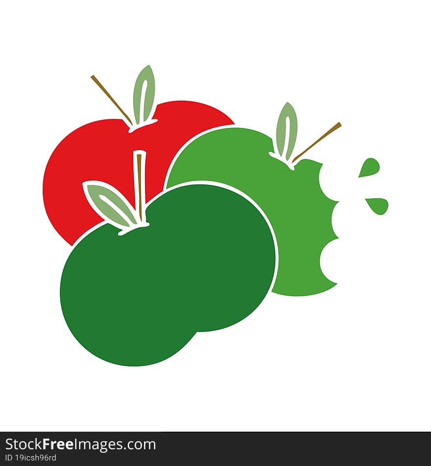 flat color retro cartoon apples