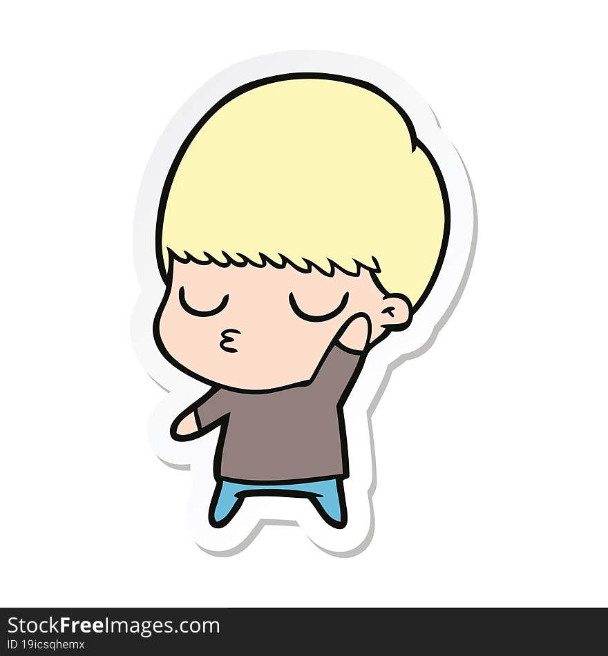 sticker of a cartoon calm boy