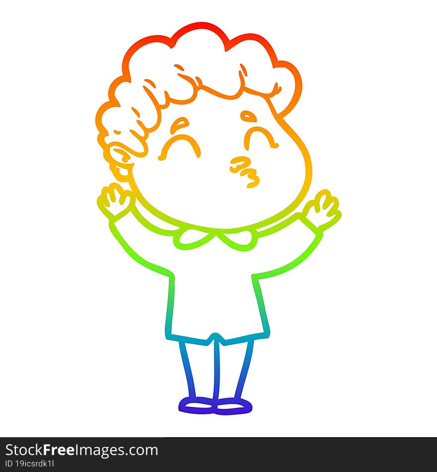 rainbow gradient line drawing cartoon man shrugging