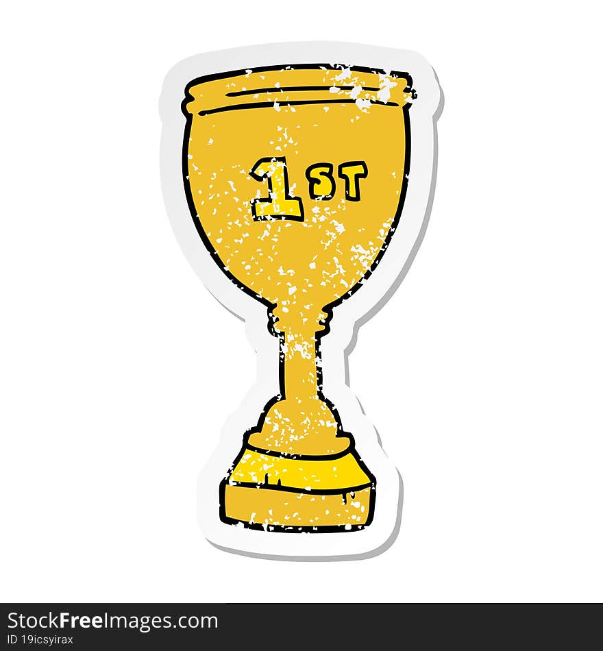 distressed sticker of a cartoon sports trophy