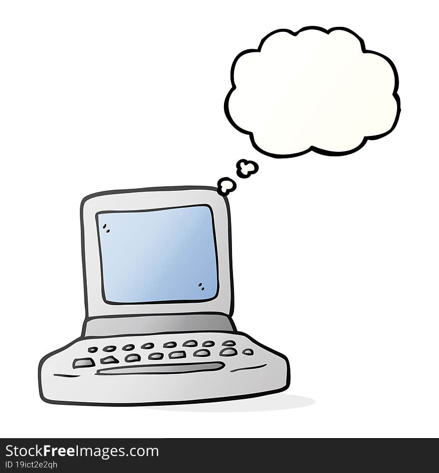 freehand drawn thought bubble cartoon old computer