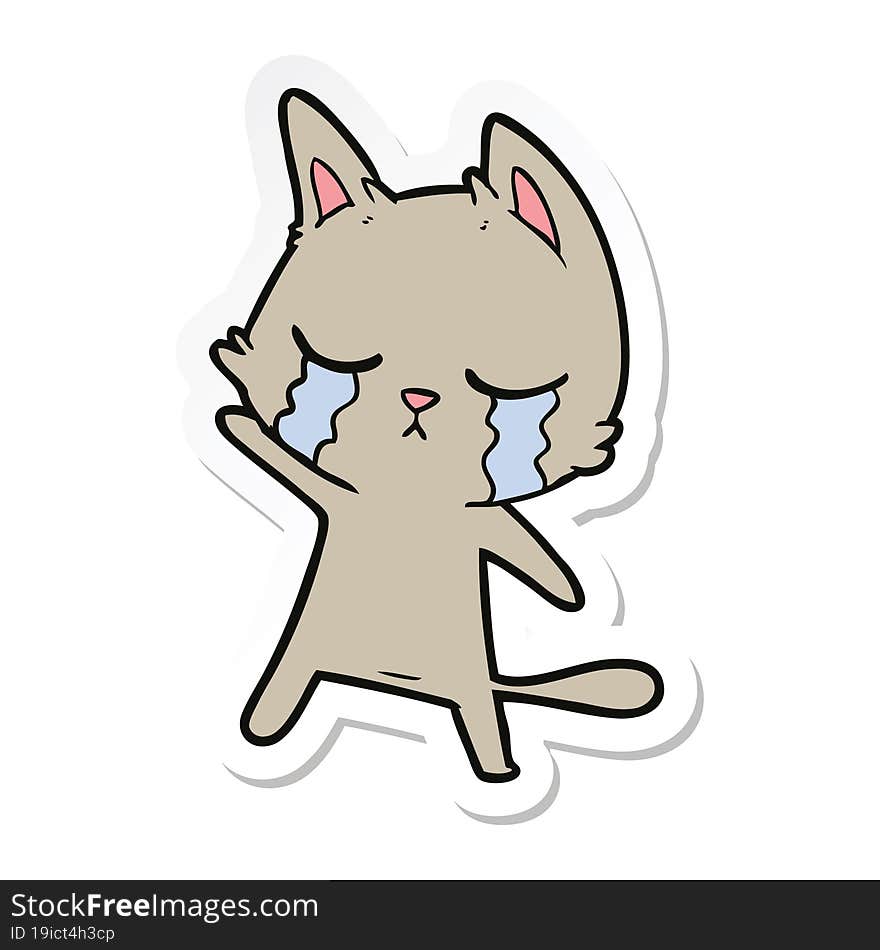 sticker of a crying cartoon cat