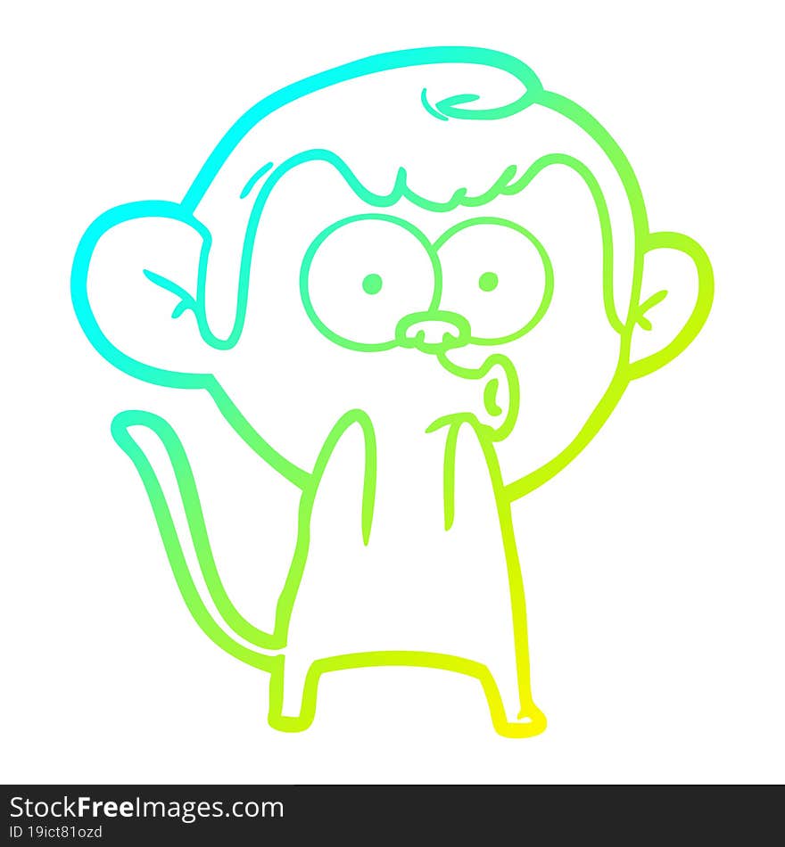 cold gradient line drawing of a cartoon surprised monkey