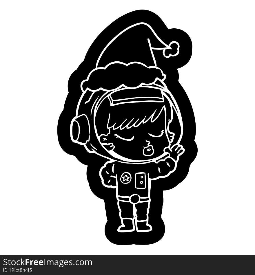 cartoon icon of a pretty astronaut girl wearing santa hat