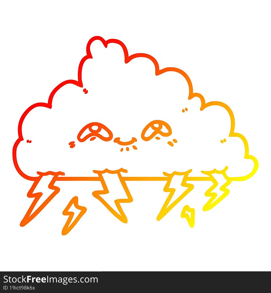 warm gradient line drawing cartoon thundercloud