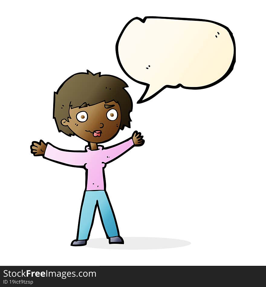 cartoon woman waving arms with speech bubble