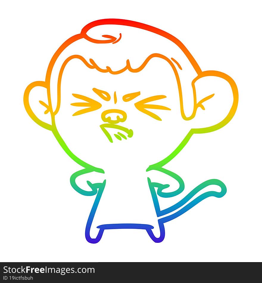 rainbow gradient line drawing cartoon angry monkey