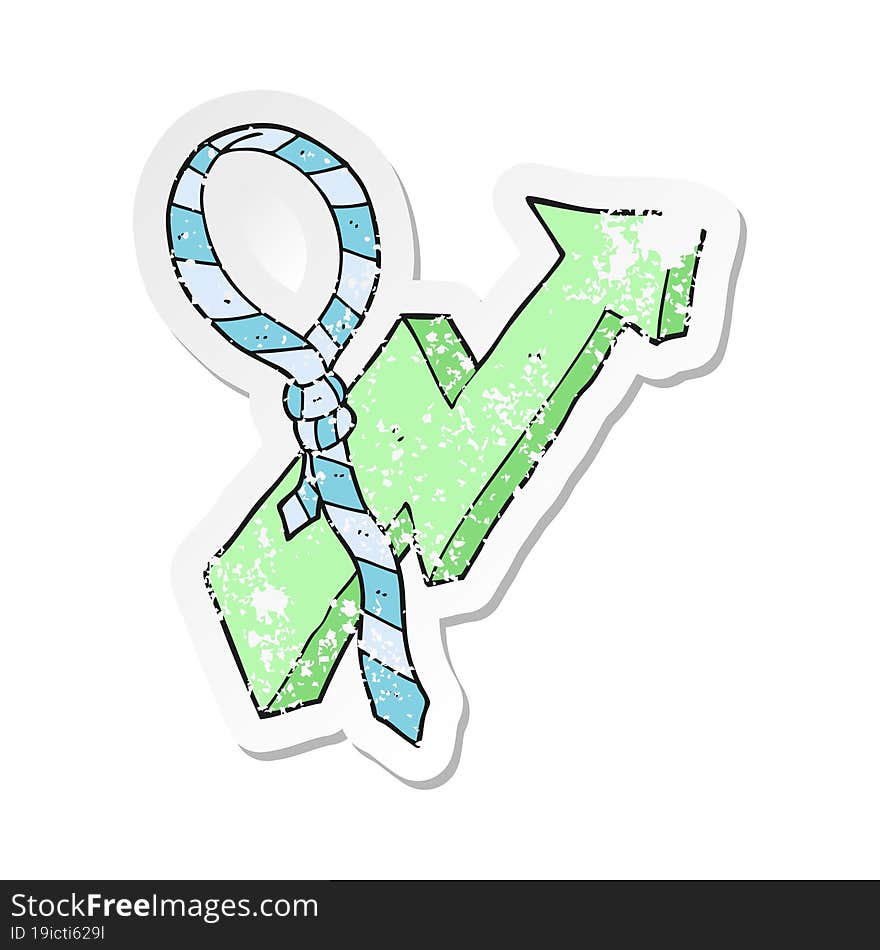 retro distressed sticker of a cartoon work tie and arrow progress symbol