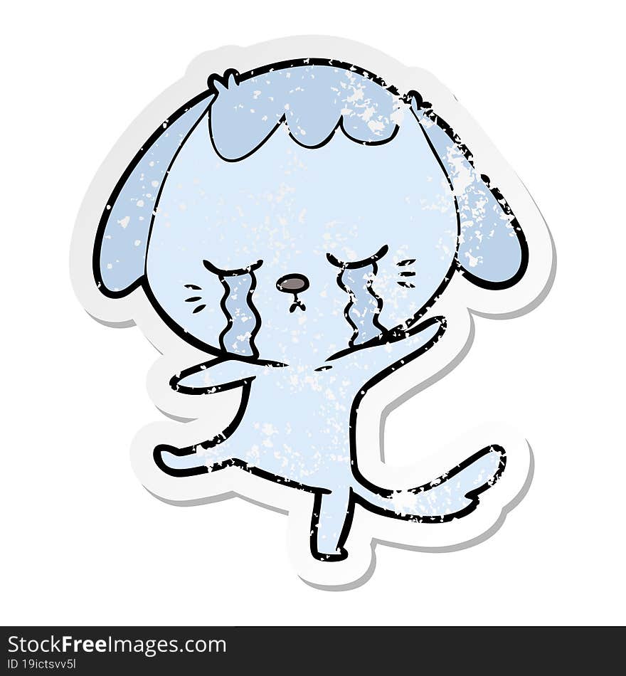 distressed sticker of a cartoon dog crying