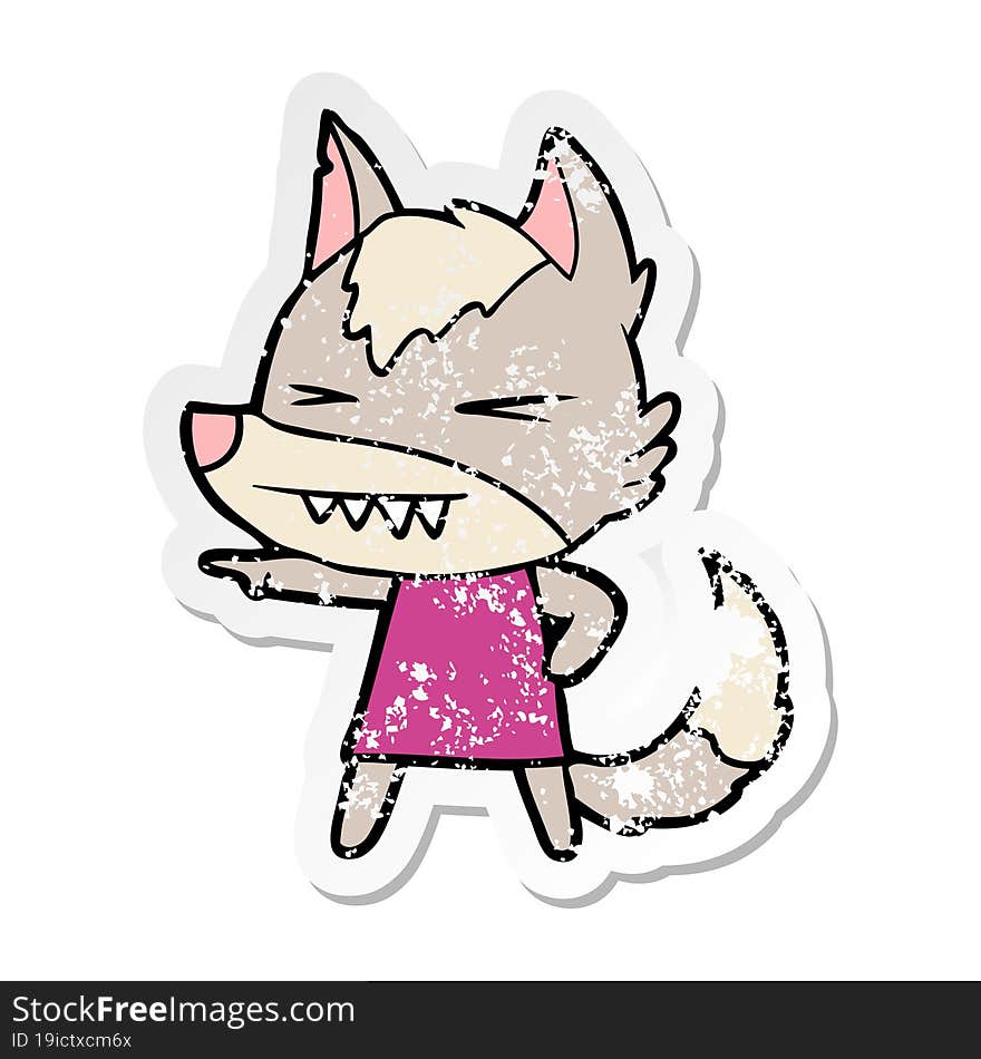 Distressed Sticker Of A Angry Wolf Cartoon