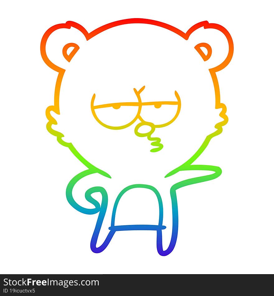 Rainbow Gradient Line Drawing Bored Bear Cartoon