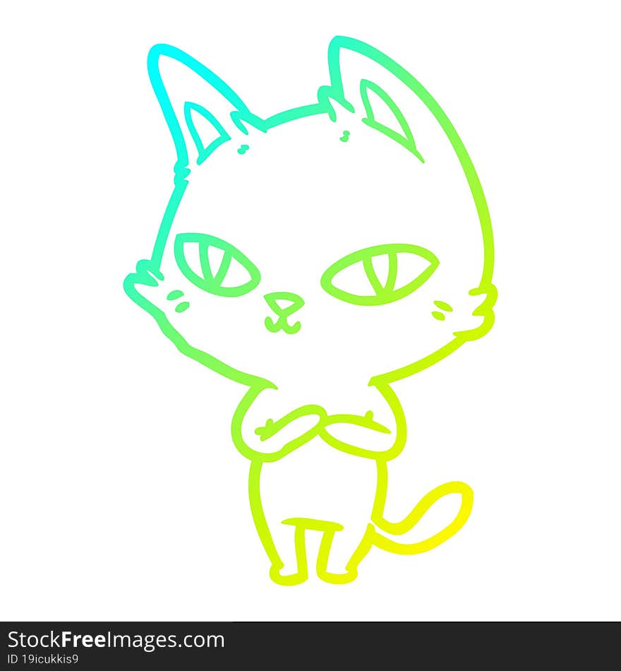 cold gradient line drawing cartoon cat staring