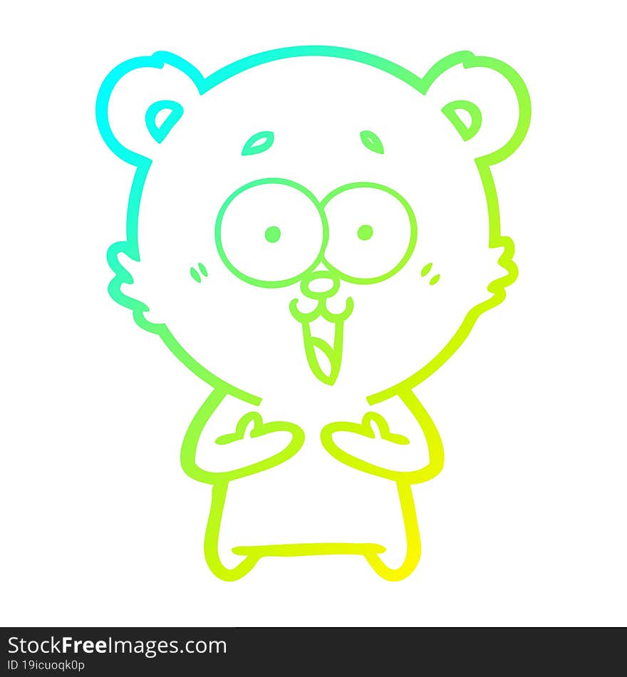 Cold Gradient Line Drawing Laughing Teddy  Bear Cartoon