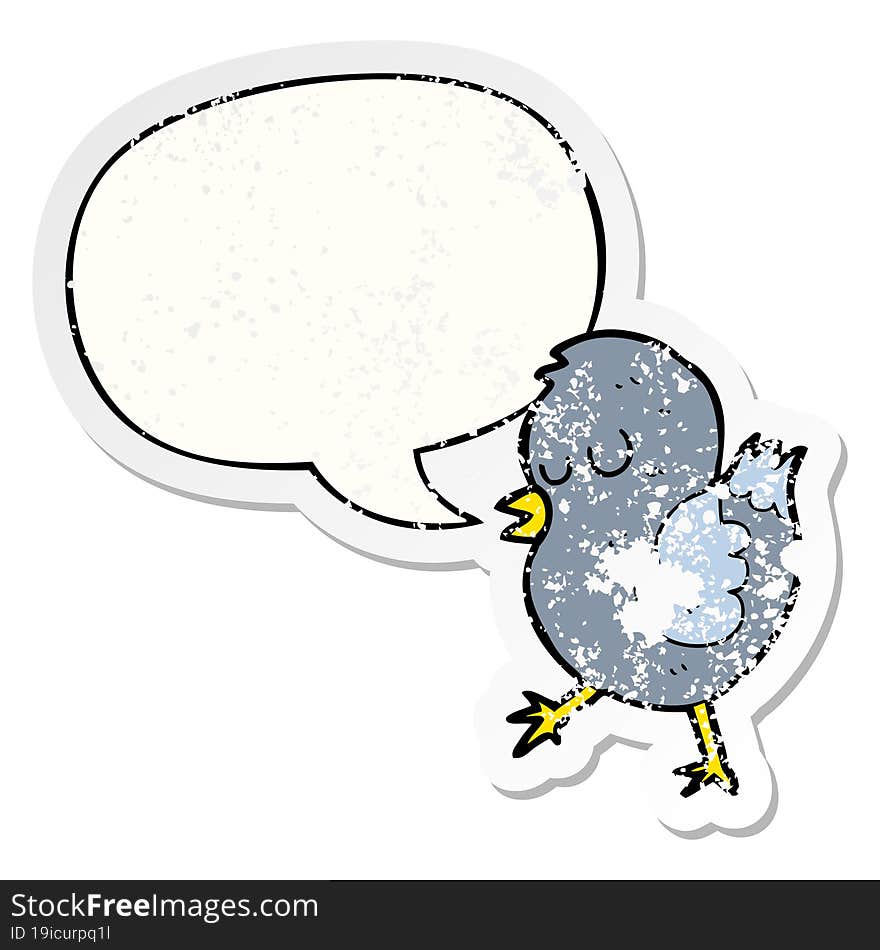 cartoon bird and speech bubble distressed sticker