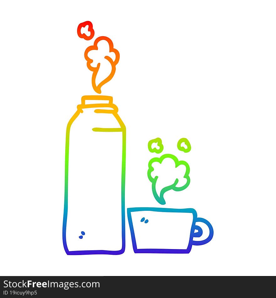 rainbow gradient line drawing cartoon hot drinks flask