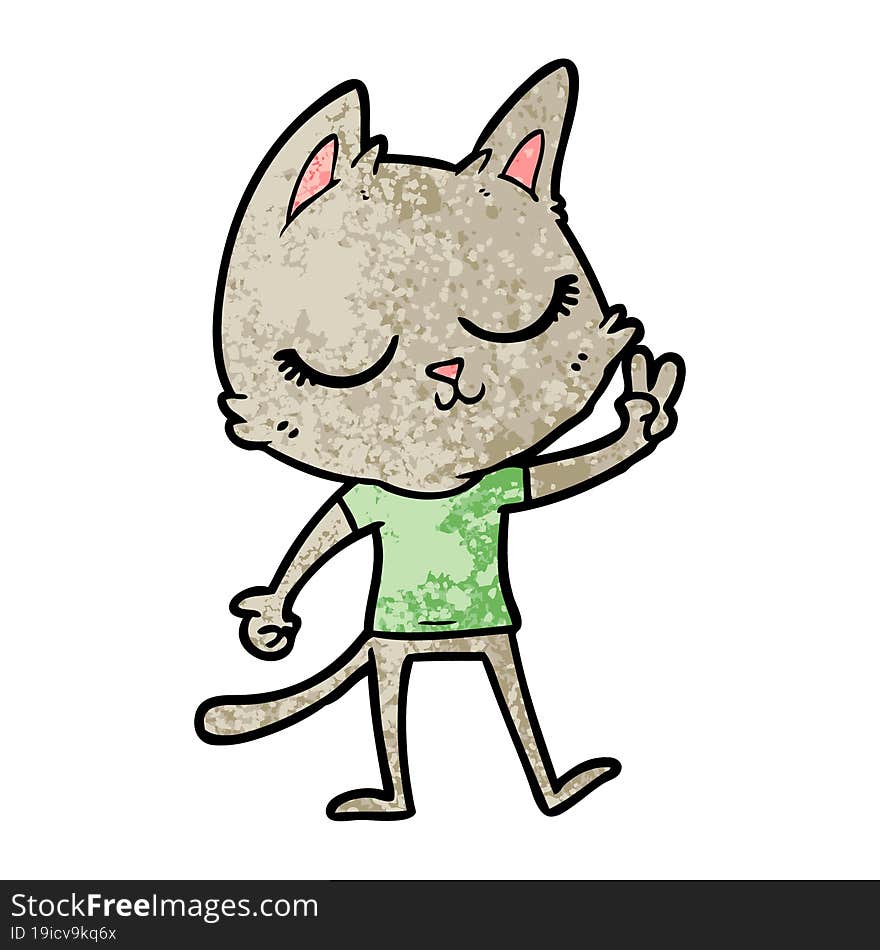 calm cartoon cat giving peace sign. calm cartoon cat giving peace sign