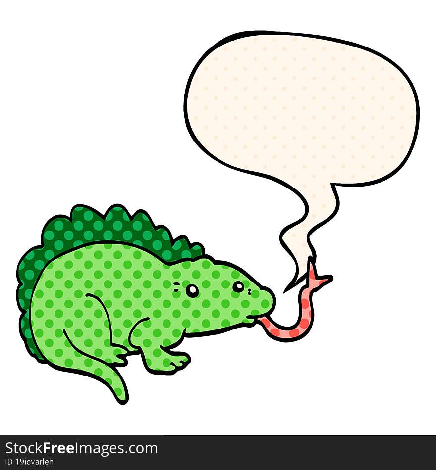 cartoon lizard and speech bubble in comic book style