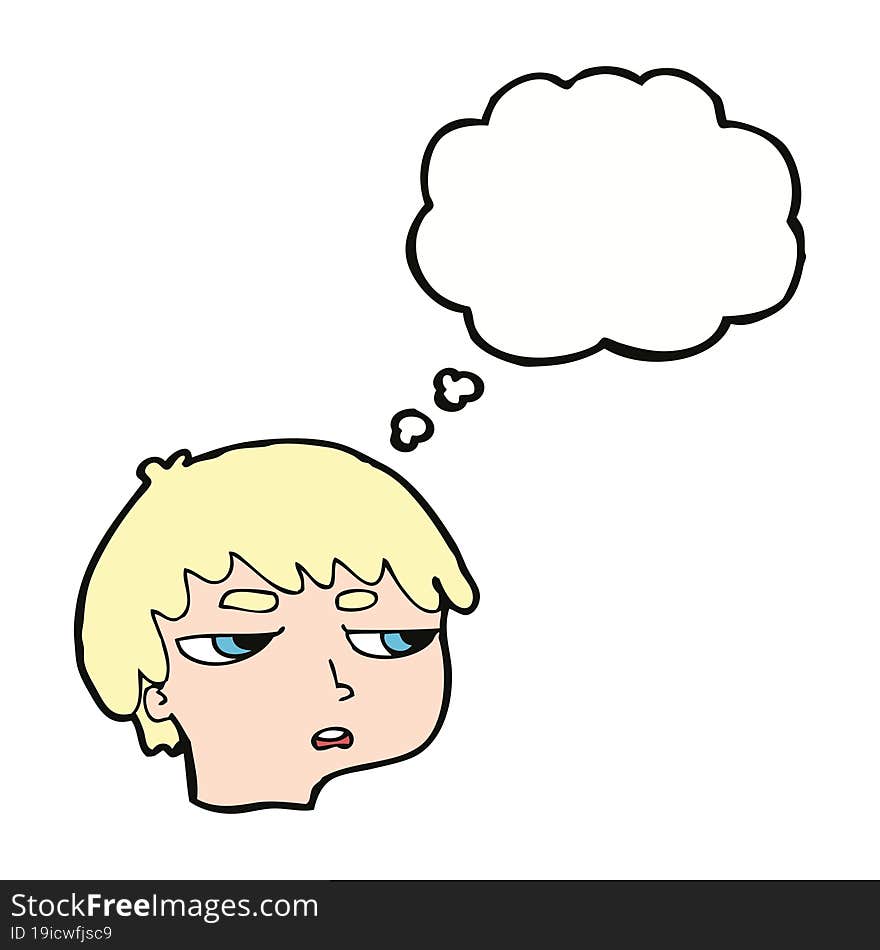 cartoon annoyed boy with thought bubble