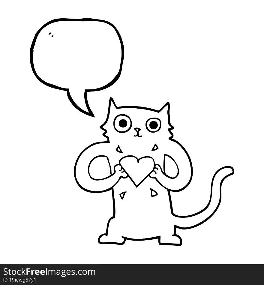 Speech Bubble Cartoon Cat With Love Heart