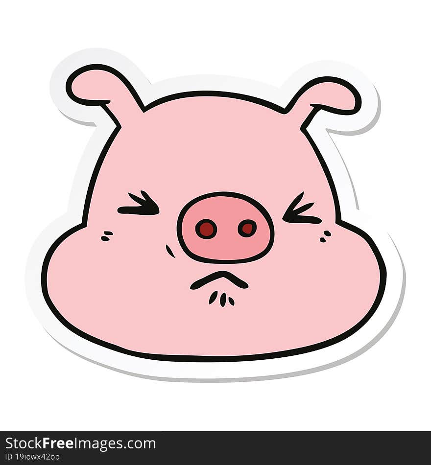 Sticker Of A Cartoon Angry Pig Face