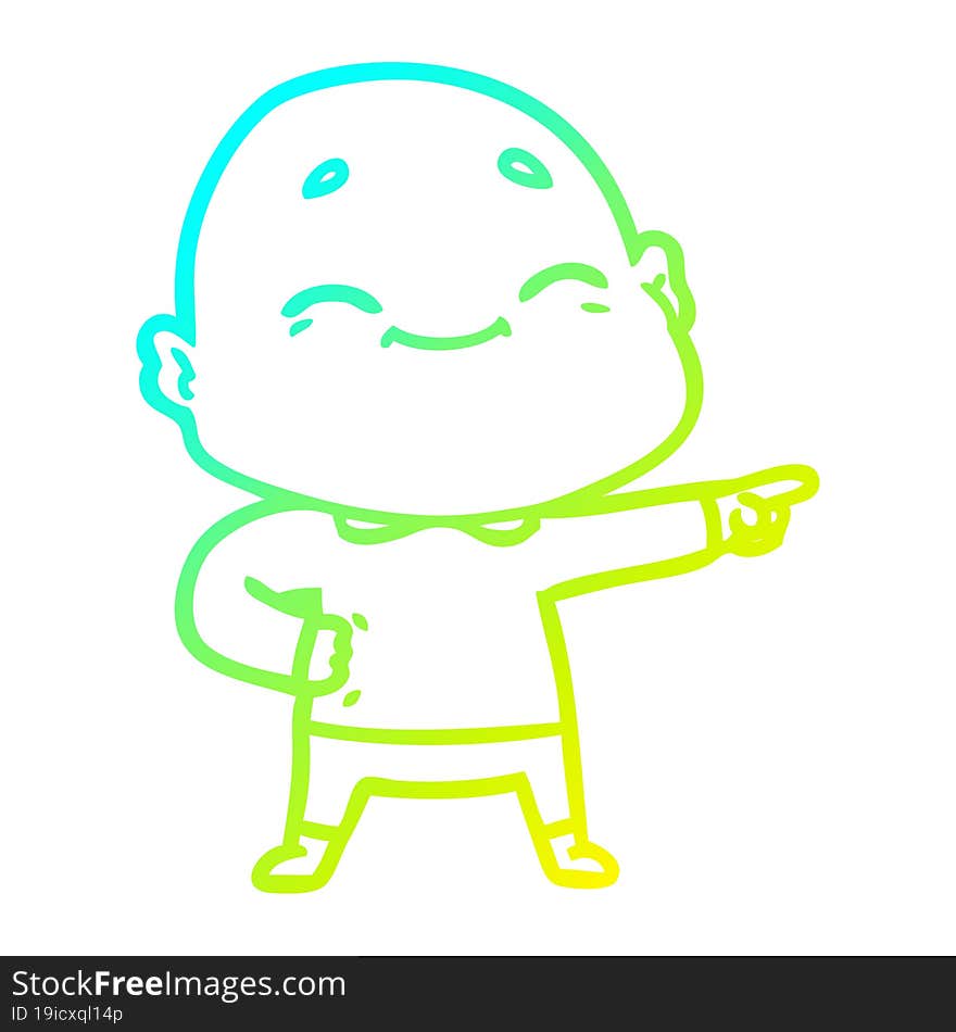 cold gradient line drawing happy cartoon bald man