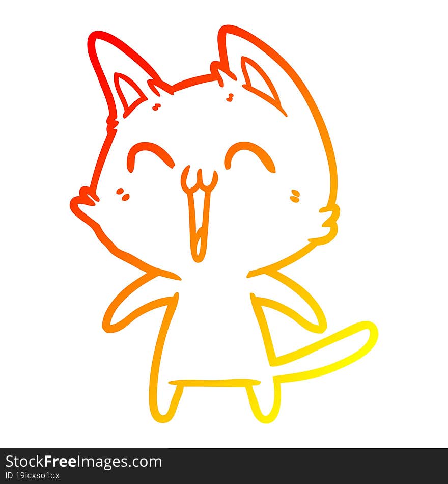 warm gradient line drawing happy cartoon cat meowing