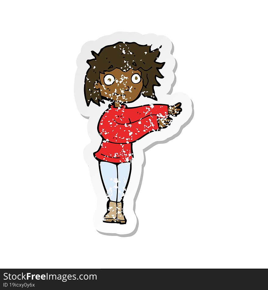 retro distressed sticker of a cartoon dancing woman