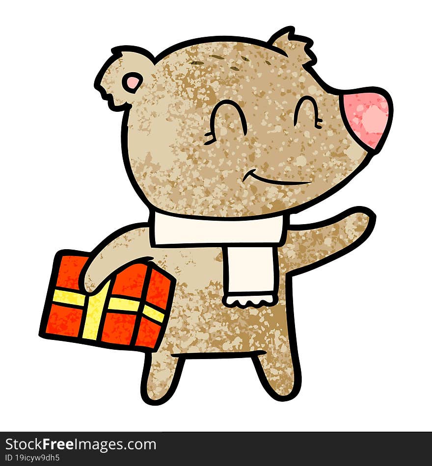 friendly bear with xmas gift and scarf. friendly bear with xmas gift and scarf