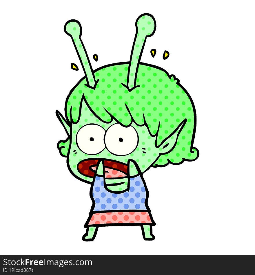 cartoon shocked alien girl. cartoon shocked alien girl