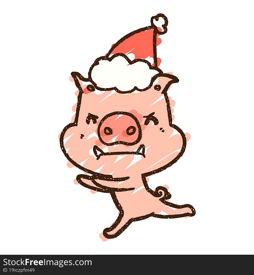 Christmas Pig Chalk Drawing