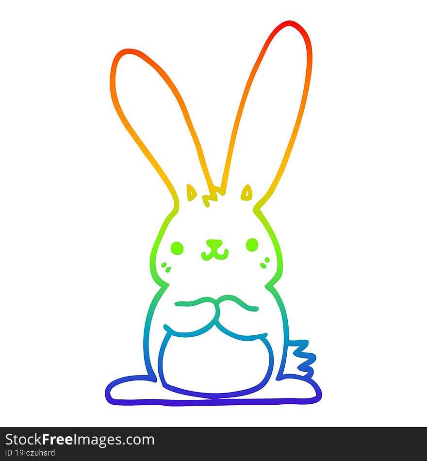 rainbow gradient line drawing of a cartoon rabbit