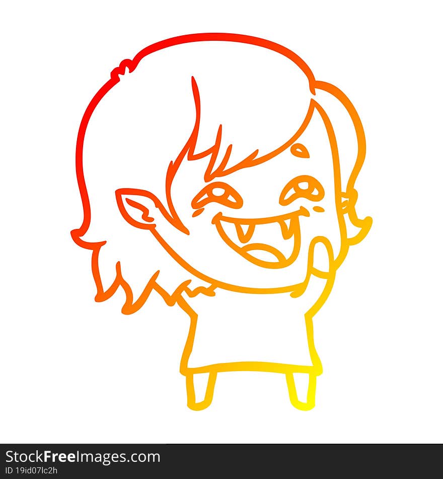 warm gradient line drawing of a cartoon laughing vampire girl