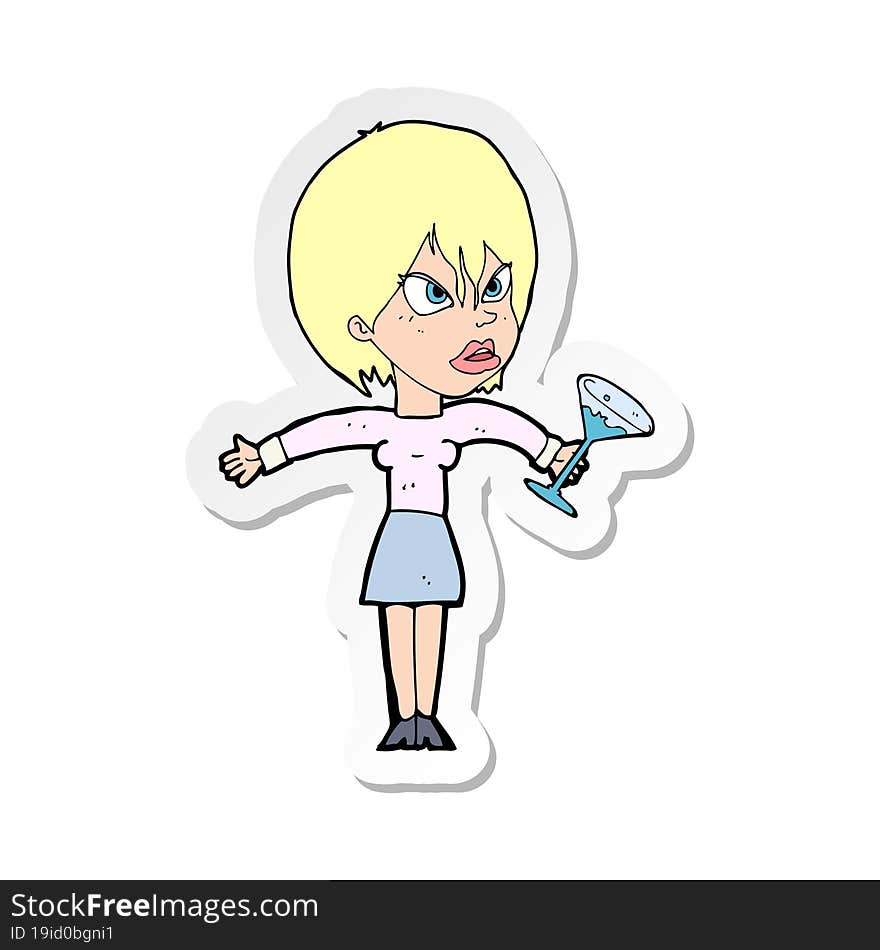 sticker of a cartoon woman with drink