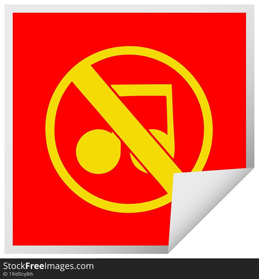 square peeling sticker cartoon of a no music sign