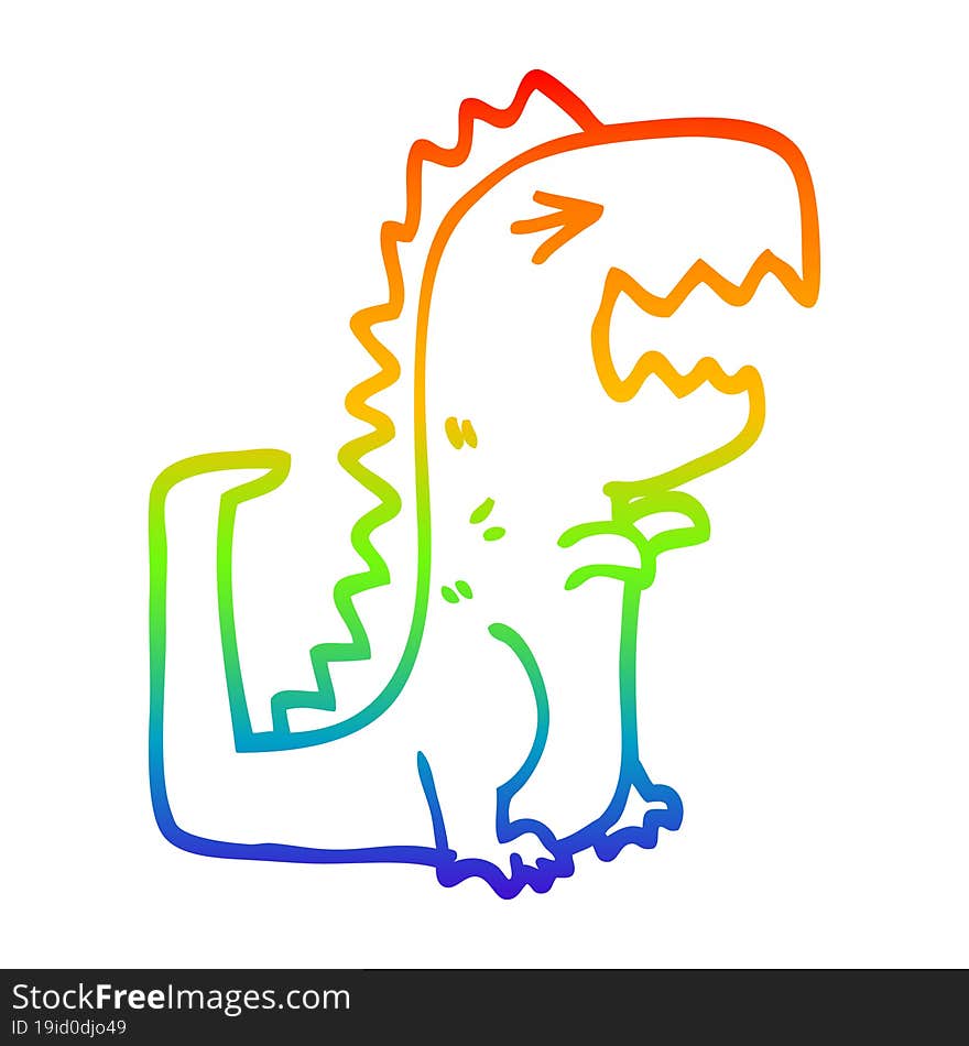 rainbow gradient line drawing of a cartoon roaring t rex