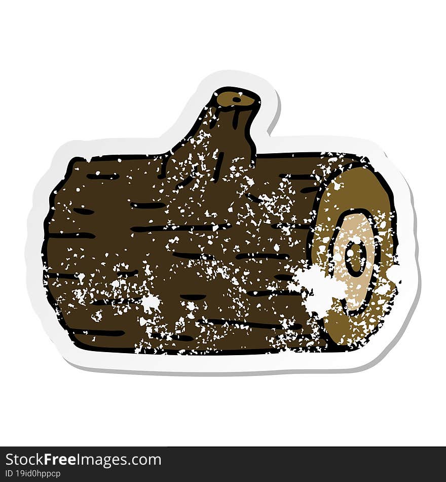 distressed sticker of a quirky hand drawn cartoon wooden log