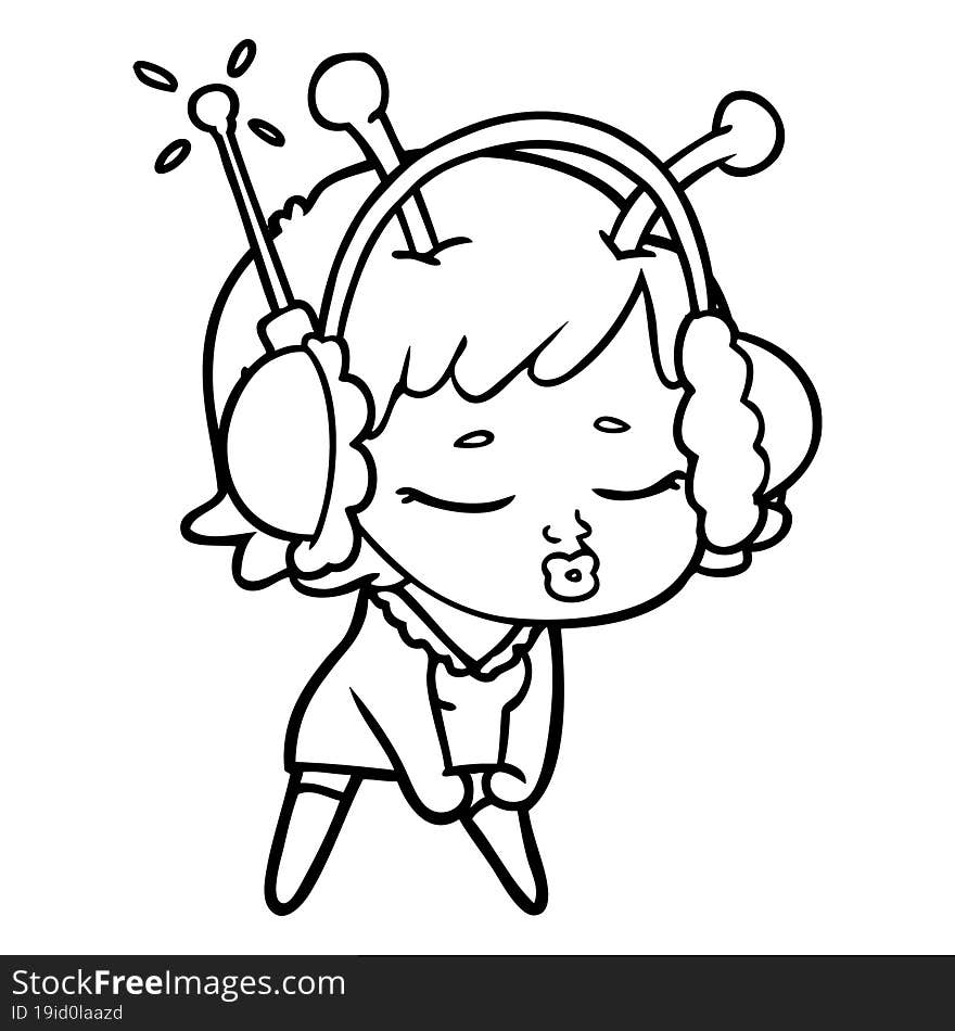 cute alien girl listening to music. cute alien girl listening to music