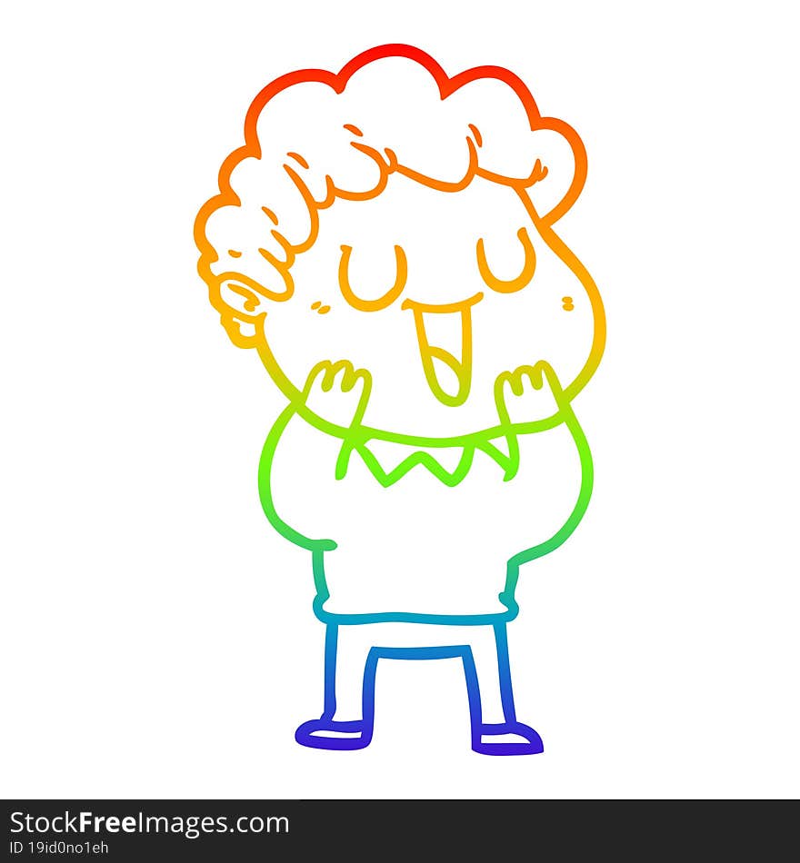 rainbow gradient line drawing laughing cartoon man