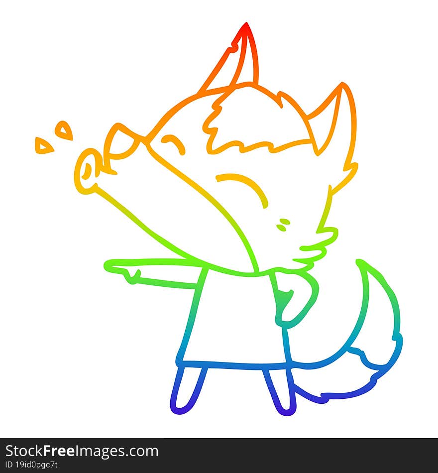 rainbow gradient line drawing of a howling wolf in dress cartoon