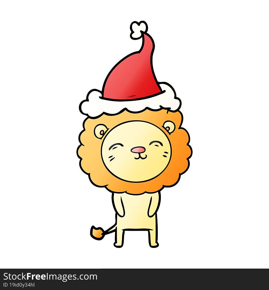 gradient cartoon of a lion wearing santa hat