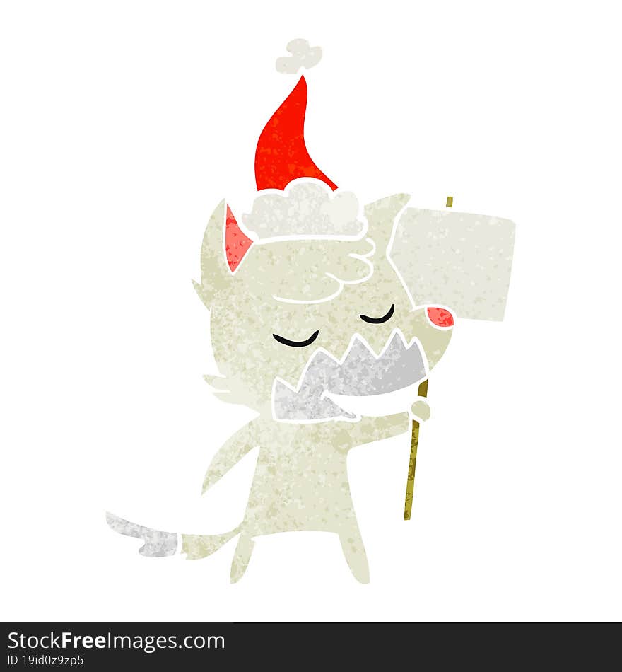 friendly retro cartoon of a fox wearing santa hat