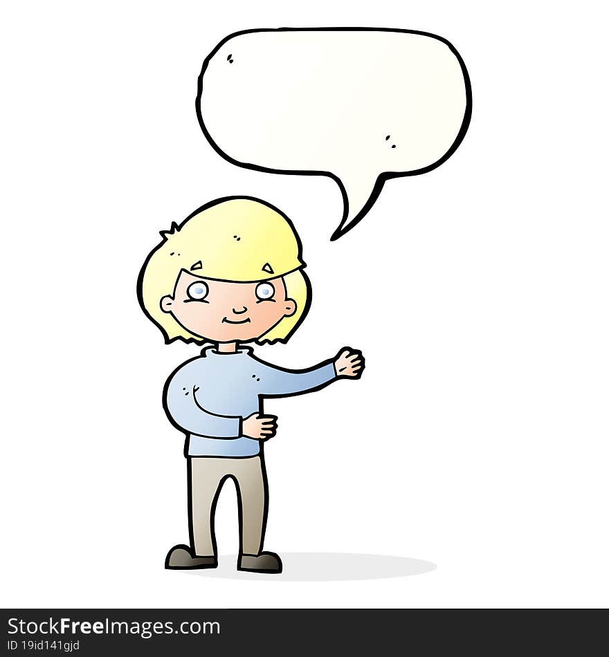 cartoon happy person with speech bubble