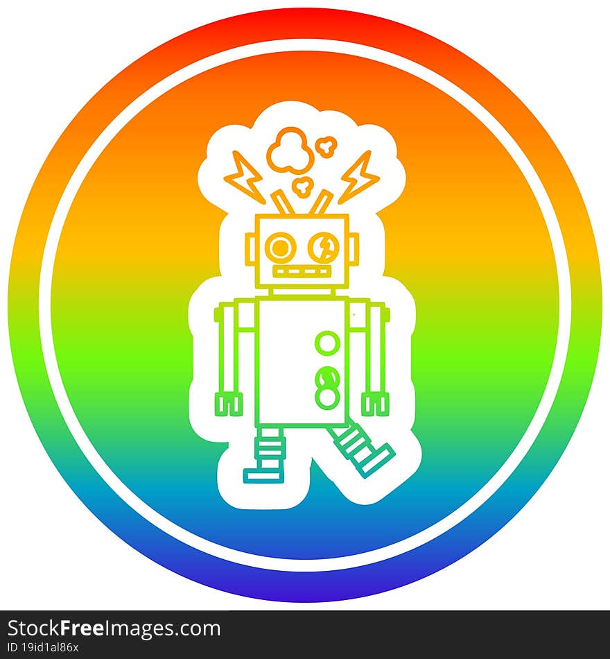 malfunctioning robot circular icon with rainbow gradient finish. malfunctioning robot circular icon with rainbow gradient finish