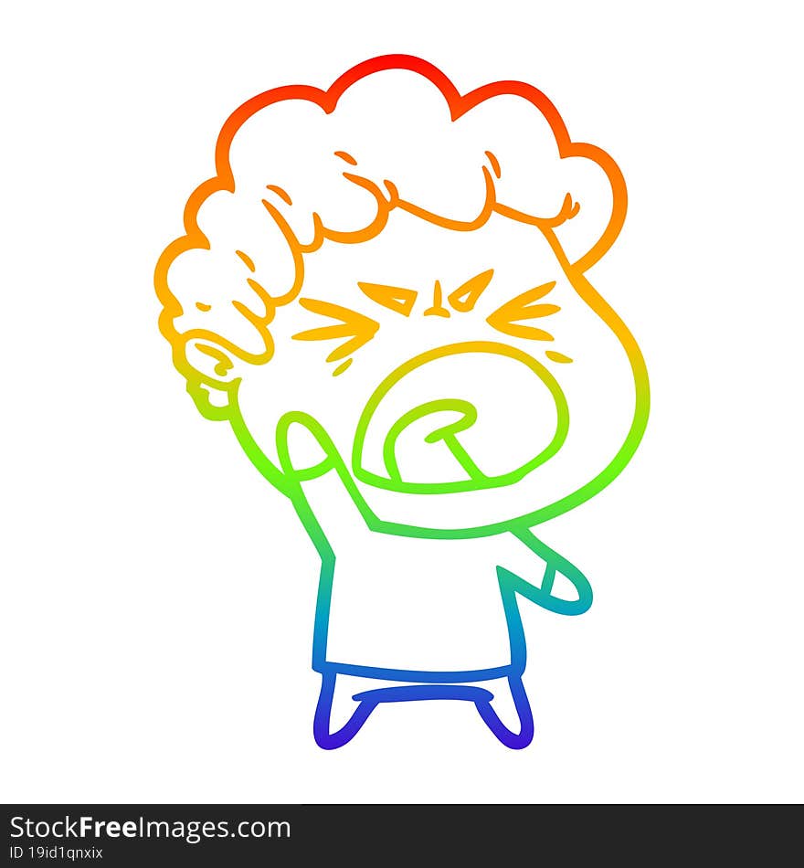 rainbow gradient line drawing cartoon furious man