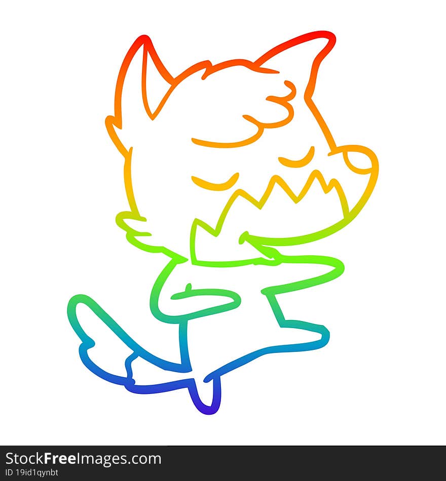 rainbow gradient line drawing friendly cartoon fox dancing