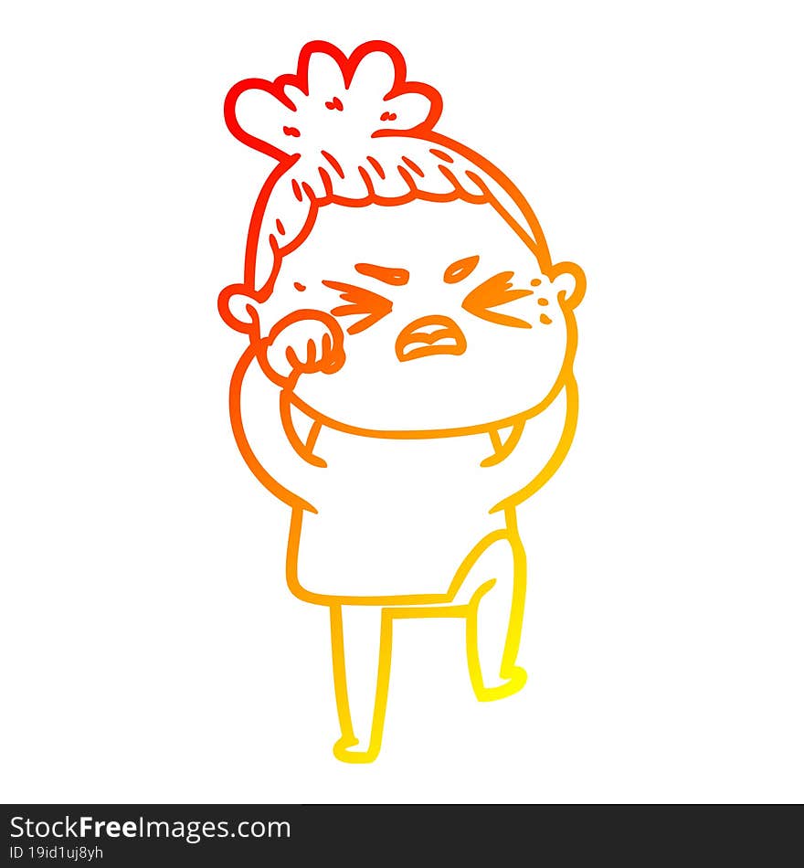 warm gradient line drawing cartoon angry woman