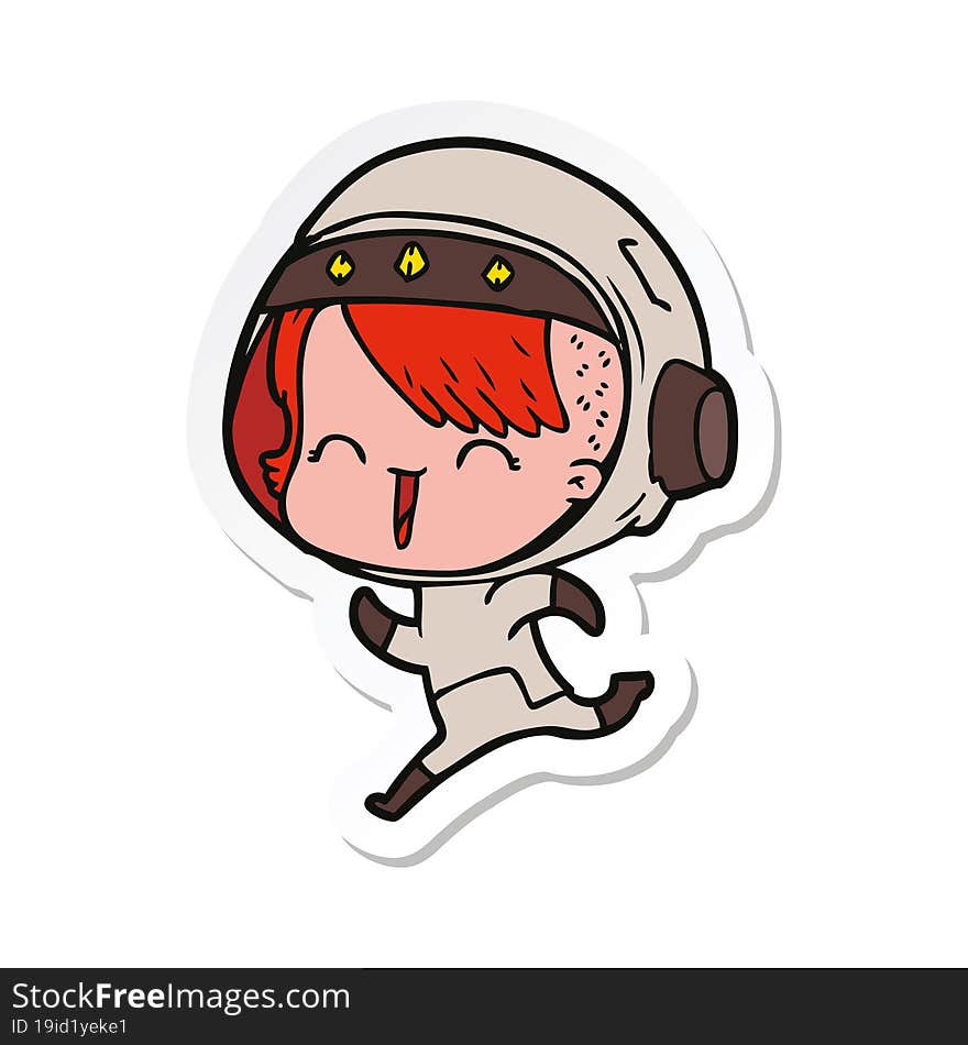 Sticker Of A Happy Cartoon Space Girl